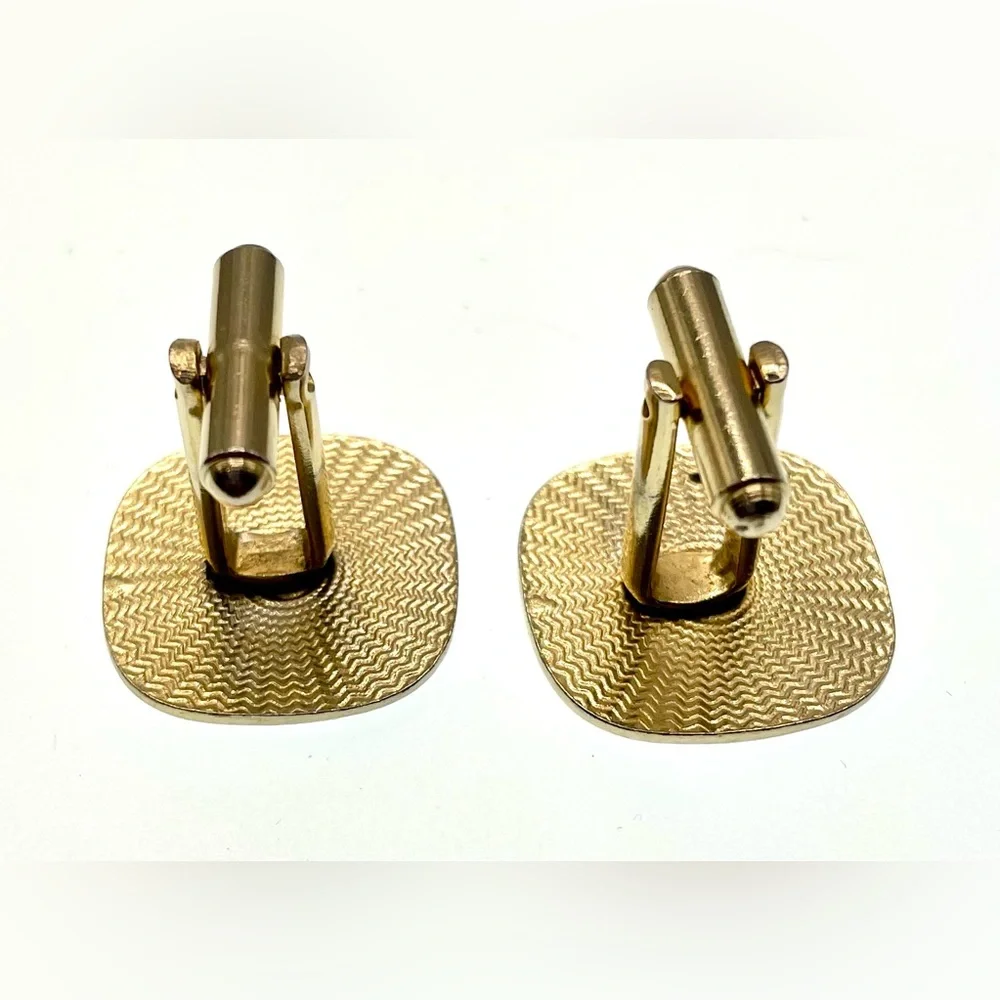 Vintage Cufflinks Gold Tone and Enamel Square Antique Car
